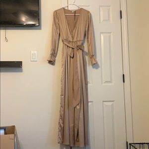 Champagne Satin Waist-Tie Maxi Dress baltic born